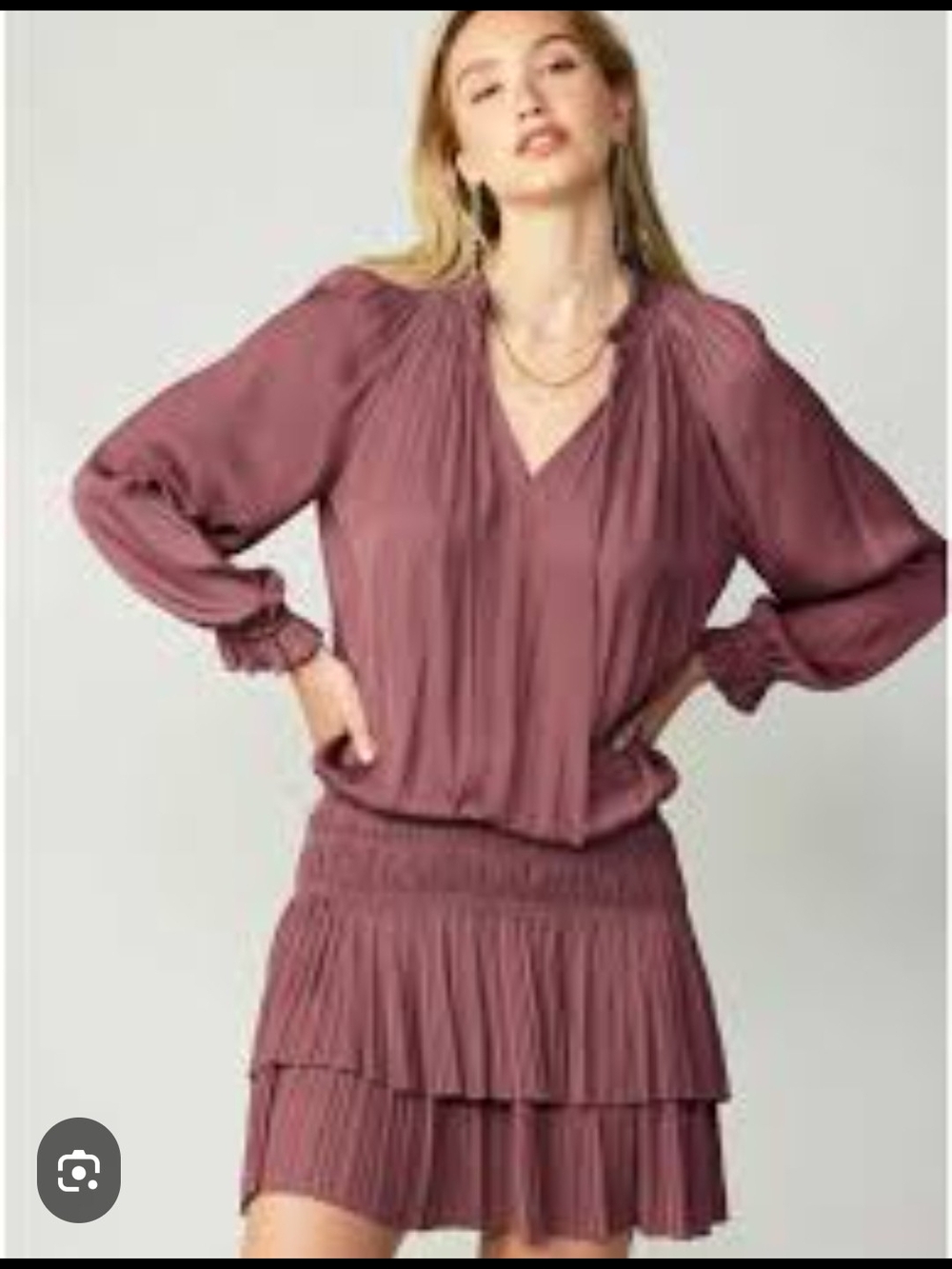 Pleated V-Neck Mini Dress in Lilac